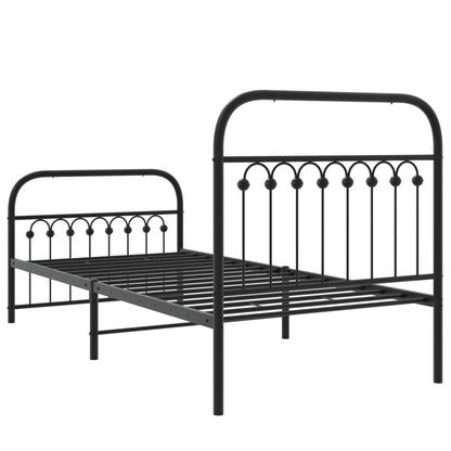 Metal Bed Frame with Headboard and Footboard Black 90x200 cm