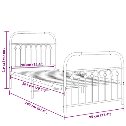 Metal Bed Frame with Headboard and Footboard Black 90x200 cm