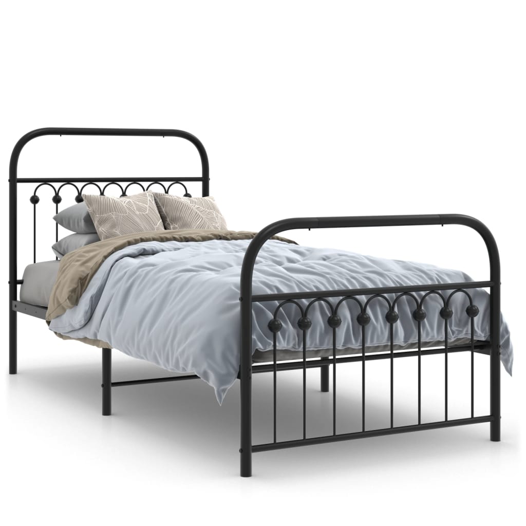 Metal Bed Frame with Headboard and Footboard Black 90x200 cm