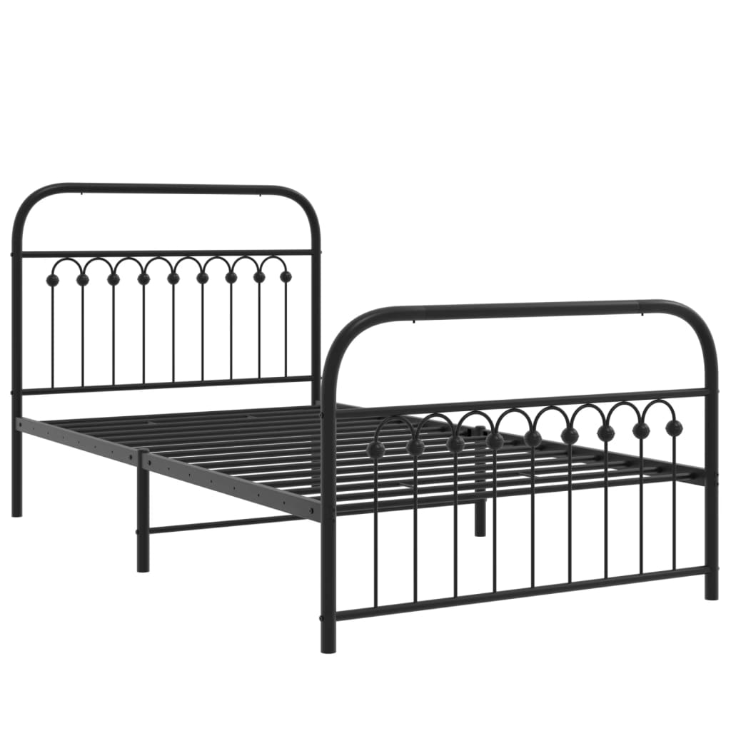 Metal Bed Frame with Headboard and Footboard Black 100x200 cm