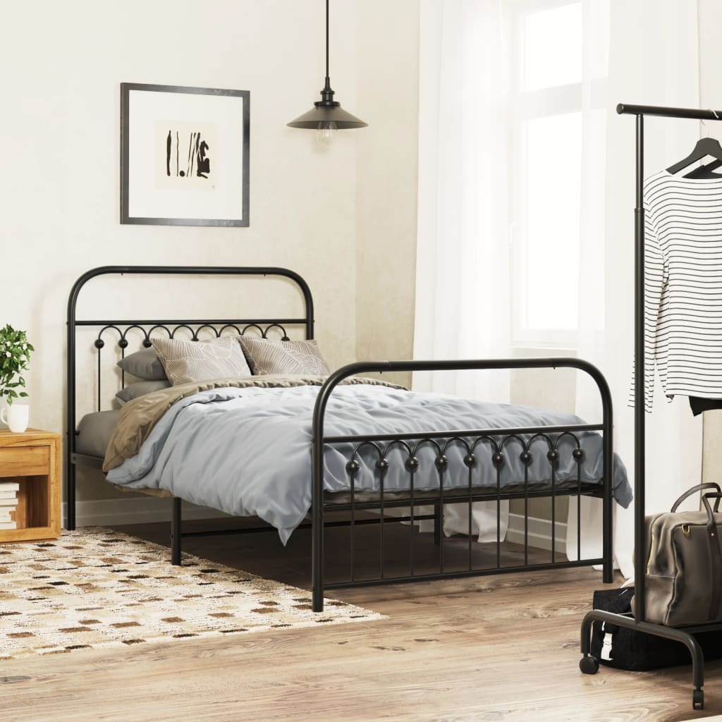 Metal Bed Frame with Headboard and Footboard Black 100x200 cm