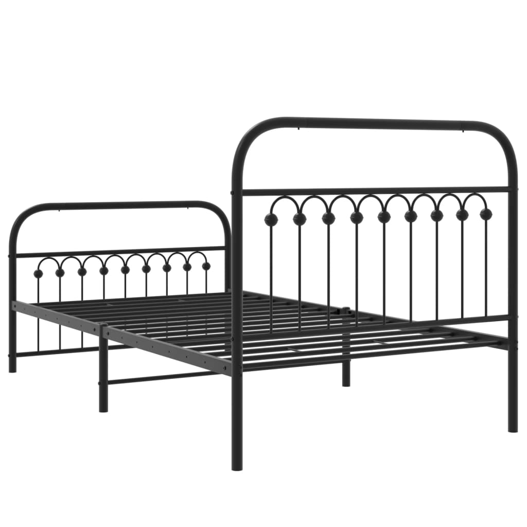 Metal Bed Frame with Headboard and Footboard Black 100x200 cm