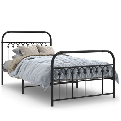 Metal Bed Frame with Headboard and Footboard Black 100x200 cm