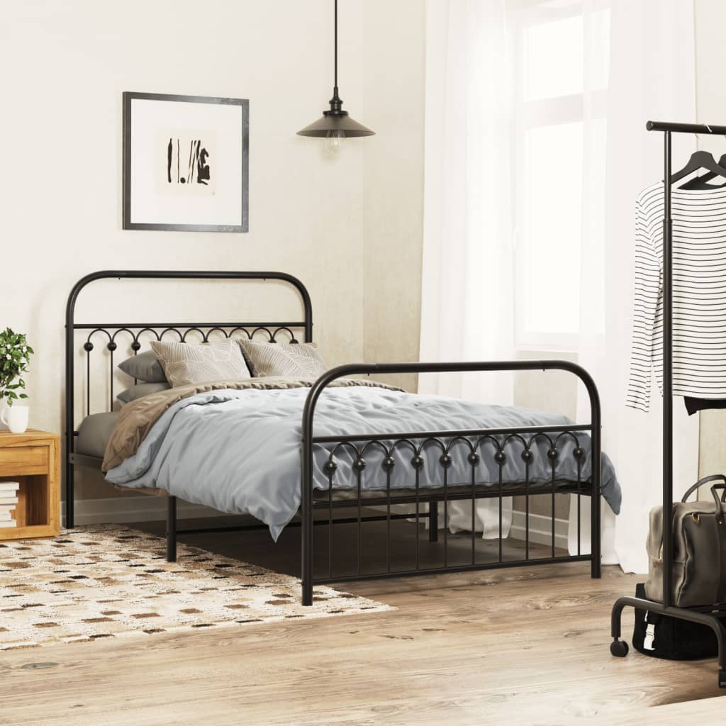 Metal Bed Frame with Headboard and Footboard Black 107x203 cm