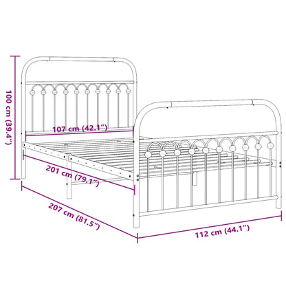 Metal Bed Frame with Headboard and Footboard Black 107x203 cm