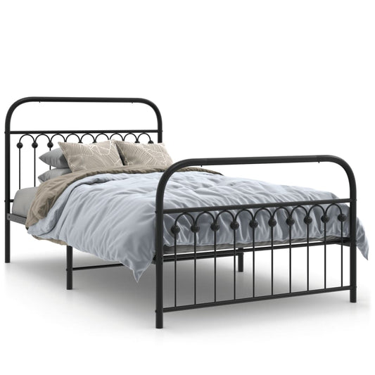 Metal Bed Frame with Headboard and Footboard Black 107x203 cm