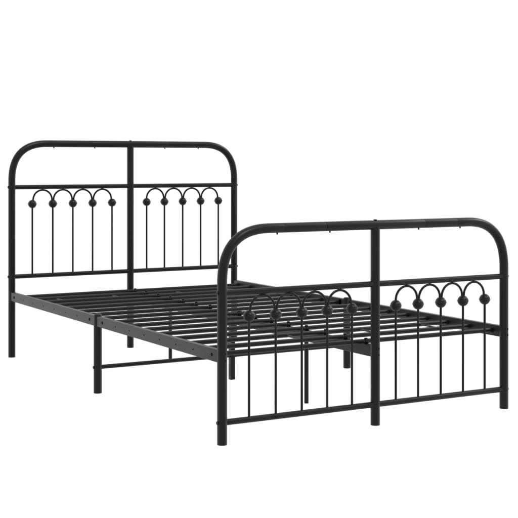 Metal Bed Frame with Headboard and Footboard Black 120x190 cm Small Double