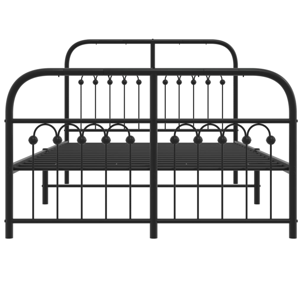 Metal Bed Frame with Headboard and Footboard Black 120x190 cm Small Double