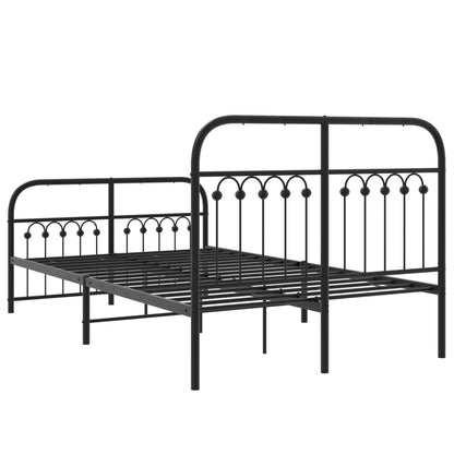 Metal Bed Frame with Headboard and Footboard Black 120x190 cm Small Double