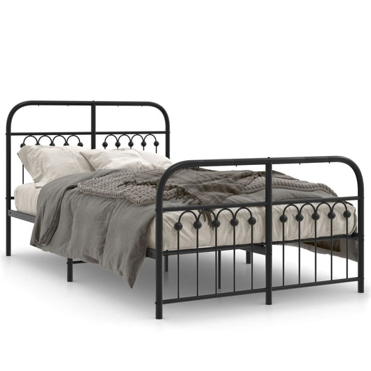 Metal Bed Frame with Headboard and Footboard Black 120x190 cm Small Double