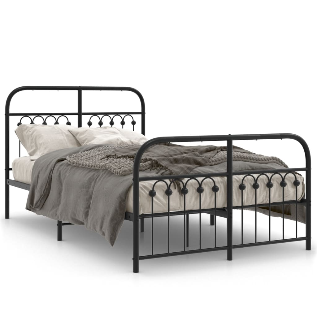 Metal Bed Frame with Headboard and Footboard Black 120x200 cm