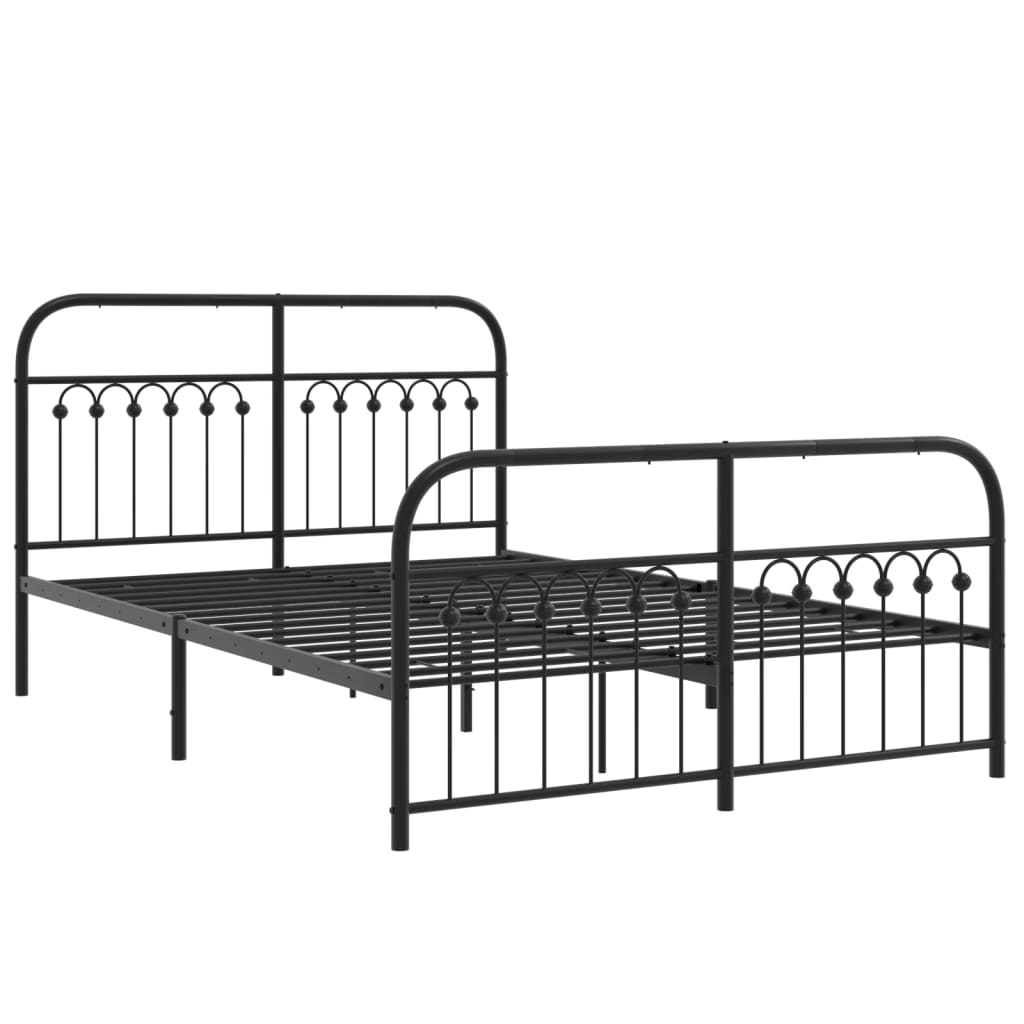 Metal Bed Frame with Headboard and Footboard Black 137x190 cm