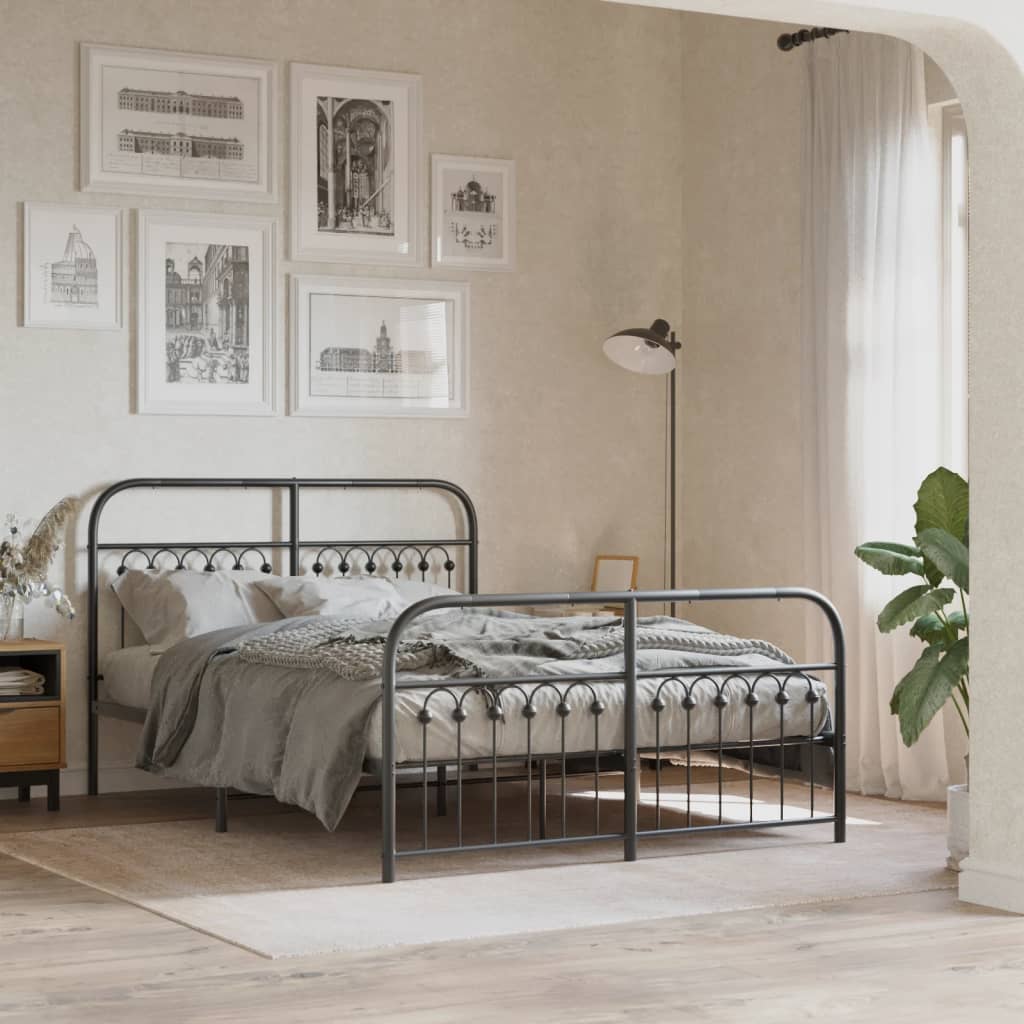 Metal Bed Frame with Headboard and Footboard Black 137x190 cm