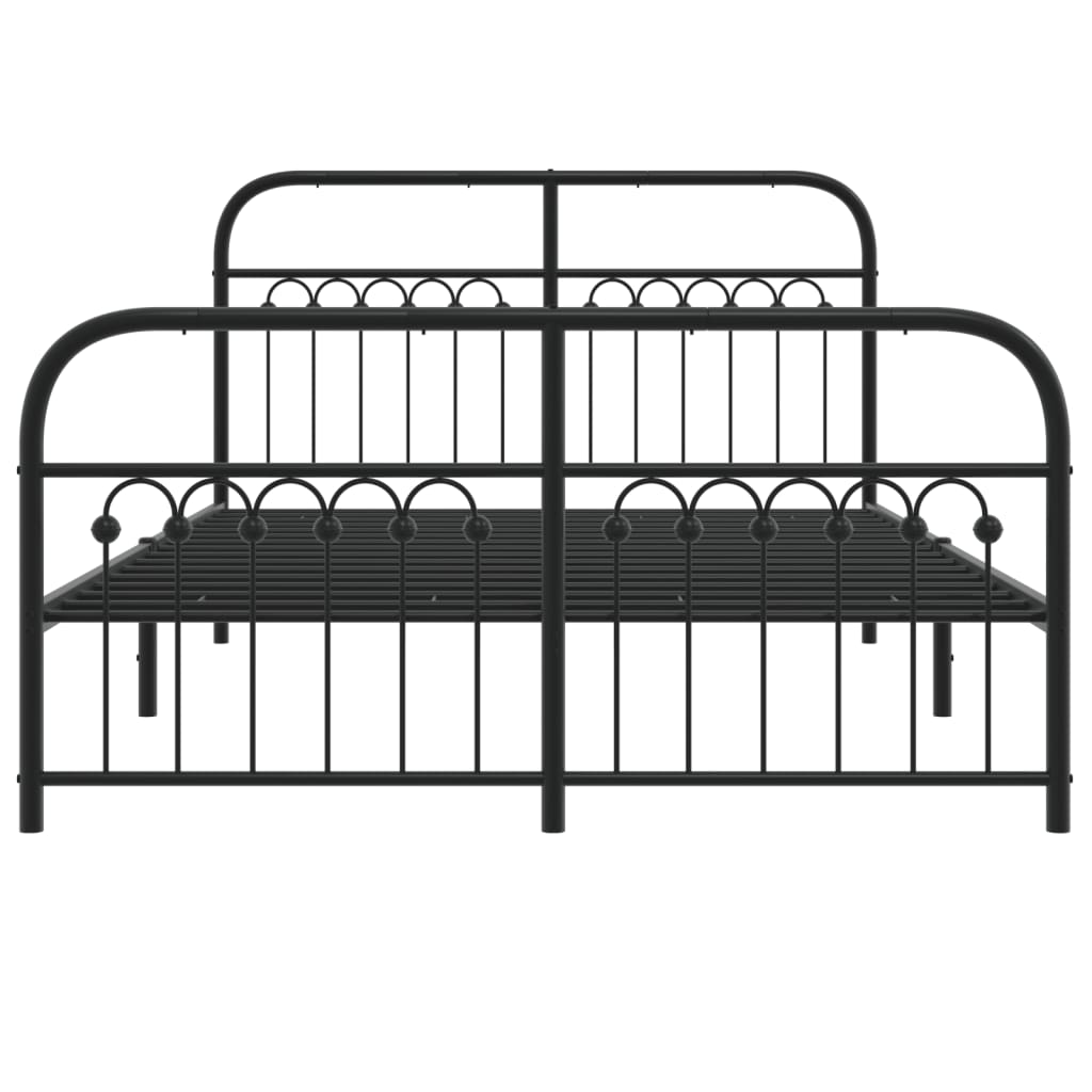 Metal Bed Frame with Headboard and Footboard Black 137x190 cm