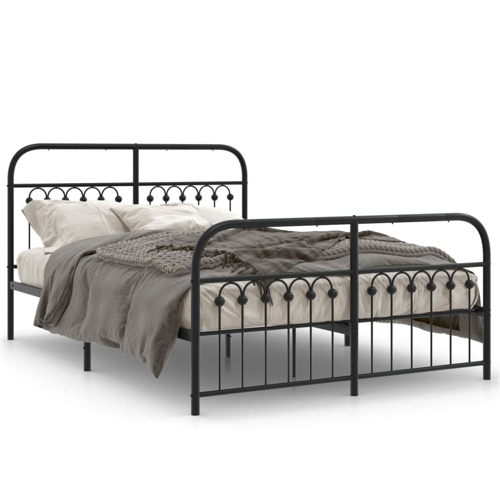 Metal Bed Frame with Headboard and Footboard Black 137x190 cm