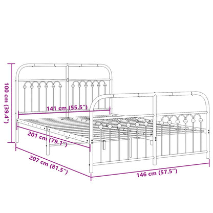 Metal Bed Frame with Headboard and Footboard Black 140x200 cm