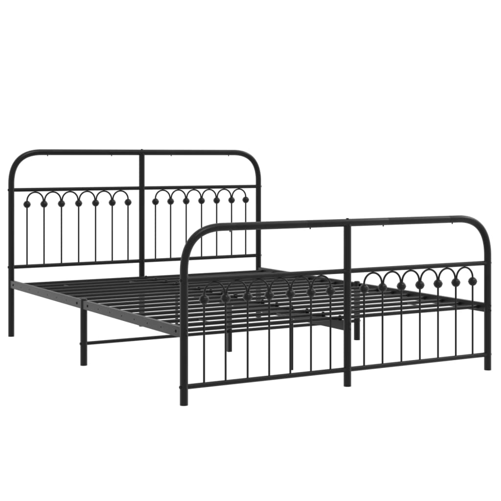 Metal Bed Frame with Headboard and Footboard Black 150x200 cm King Size