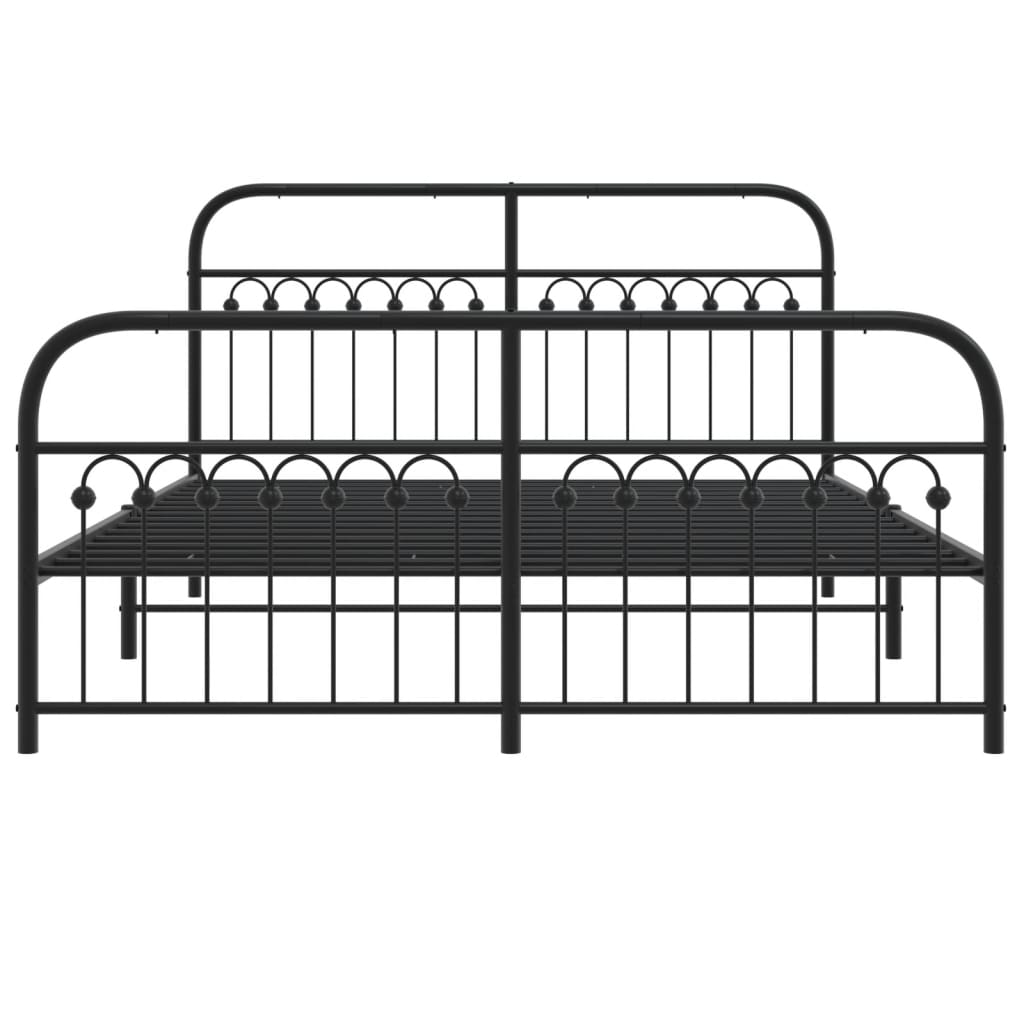 Metal Bed Frame with Headboard and Footboard Black 150x200 cm King Size