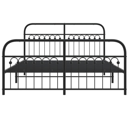 Metal Bed Frame with Headboard and Footboard Black 150x200 cm King Size