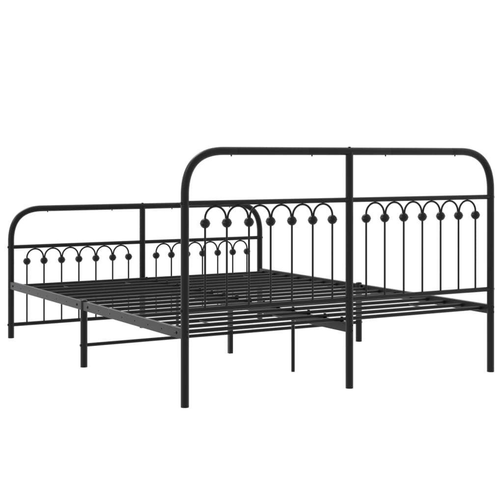 Metal Bed Frame with Headboard and Footboard Black 150x200 cm King Size