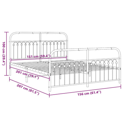 Metal Bed Frame with Headboard and Footboard Black 150x200 cm King Size