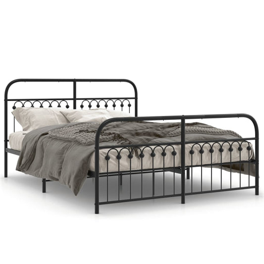 Metal Bed Frame with Headboard and Footboard Black 150x200 cm King Size