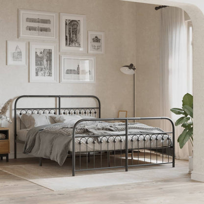 Metal Bed Frame with Headboard and Footboard Black 160x200 cm