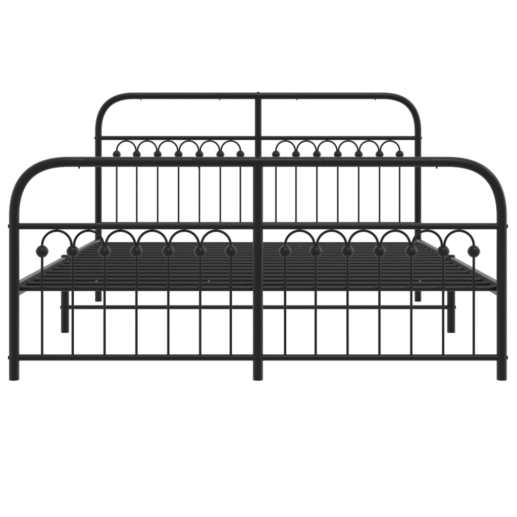 Metal Bed Frame with Headboard and Footboard Black 160x200 cm