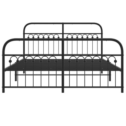 Metal Bed Frame with Headboard and Footboard Black 160x200 cm