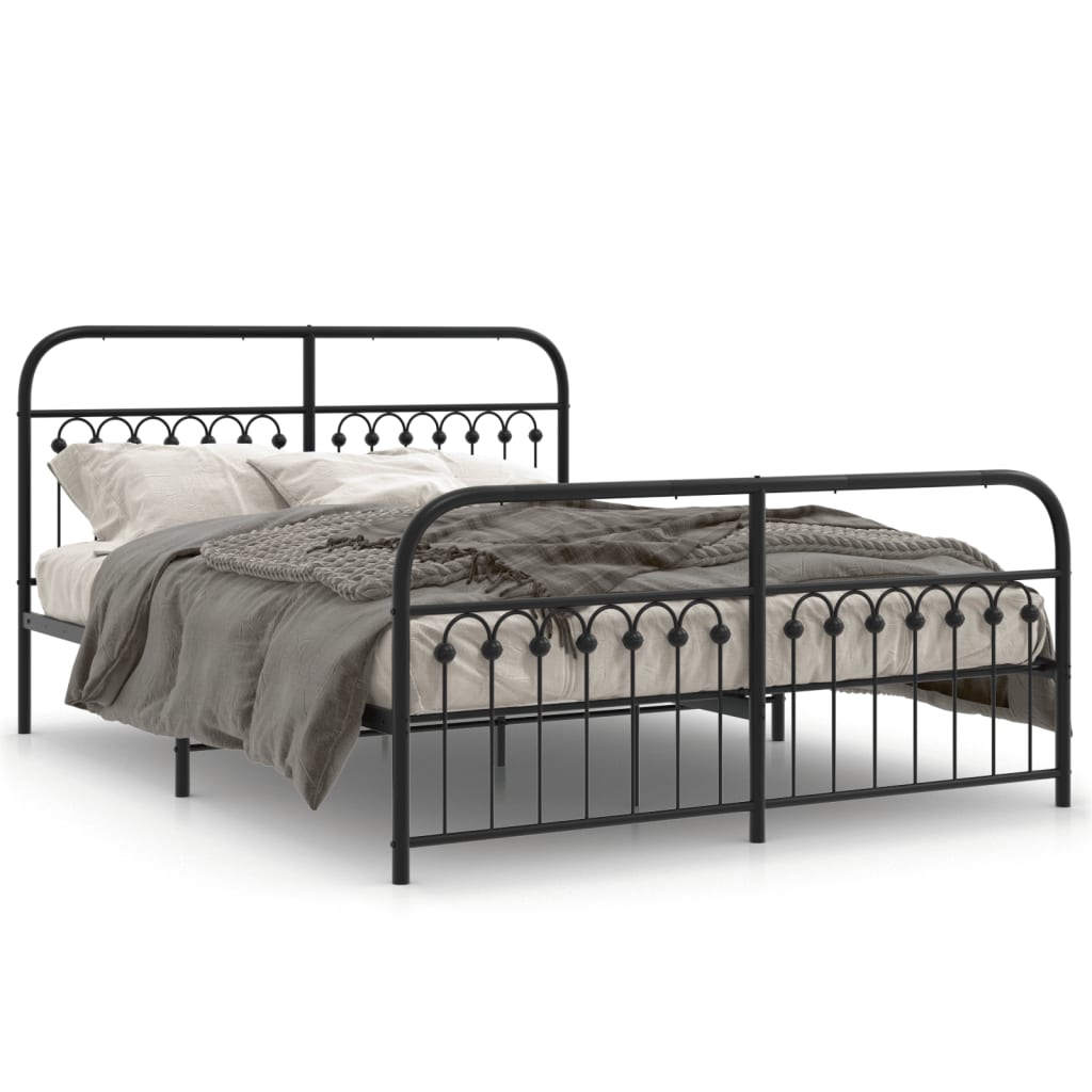 Metal Bed Frame with Headboard and Footboard Black 160x200 cm