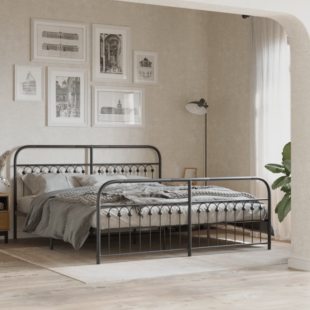 Metal Bed Frame with Headboard and Footboard Black 183x213 cm