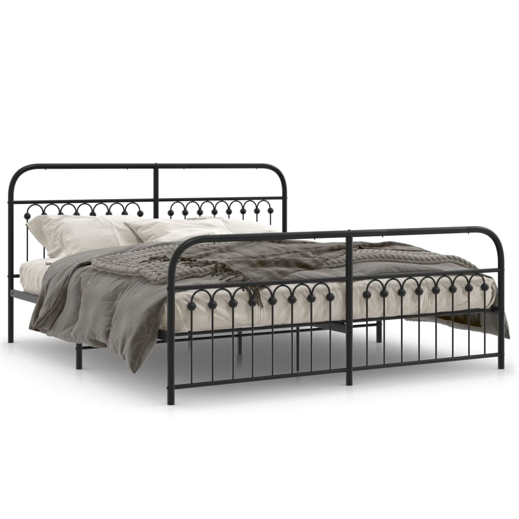 Metal Bed Frame with Headboard and Footboard Black 183x213 cm