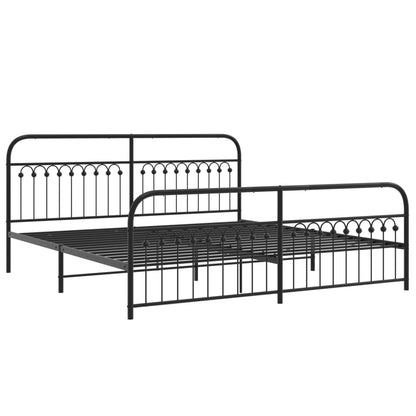 Metal Bed Frame with Headboard and Footboard Black 193x203 cm