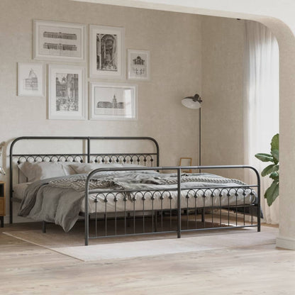 Metal Bed Frame with Headboard and Footboard Black 193x203 cm