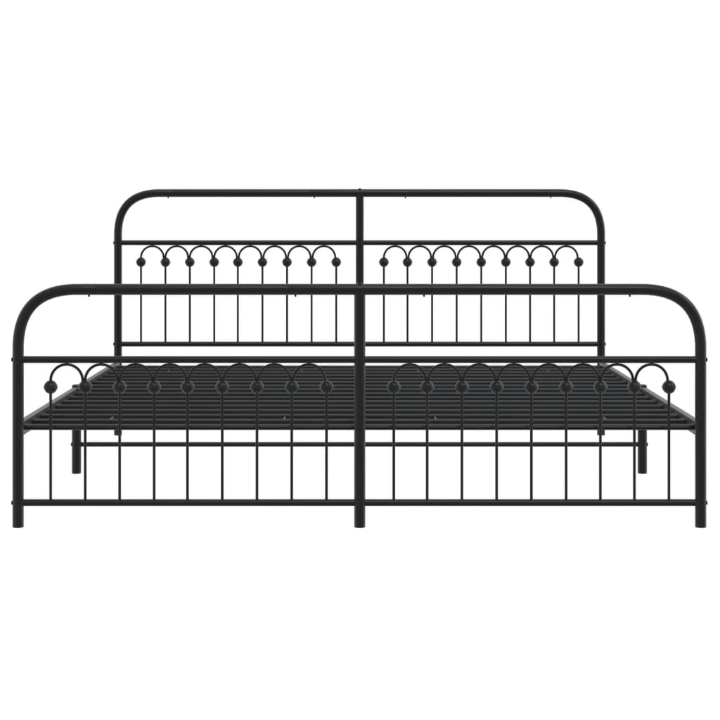 Metal Bed Frame with Headboard and Footboard Black 193x203 cm