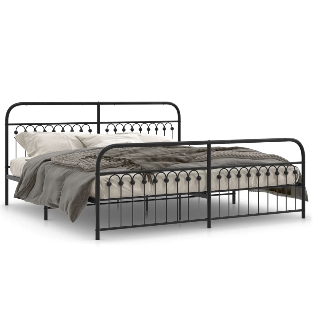 Metal Bed Frame with Headboard and Footboard Black 193x203 cm