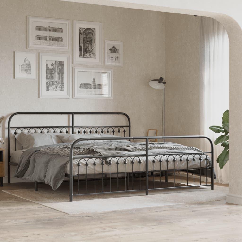 Metal Bed Frame with Headboard and Footboard Black 200x200 cm