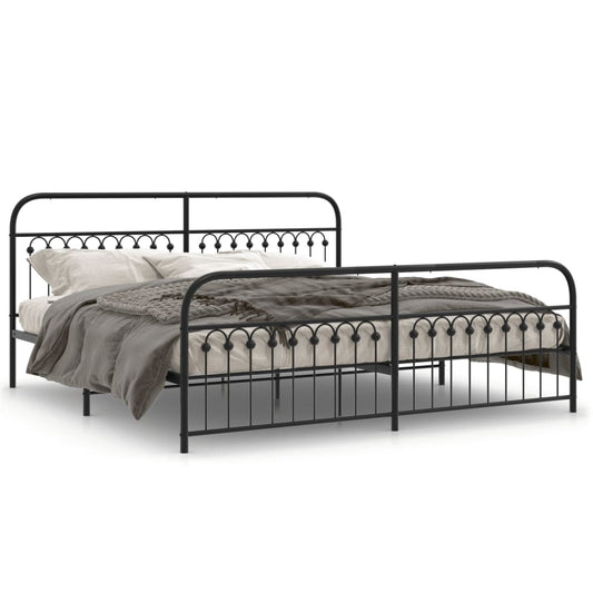 Metal Bed Frame with Headboard and Footboard Black 200x200 cm