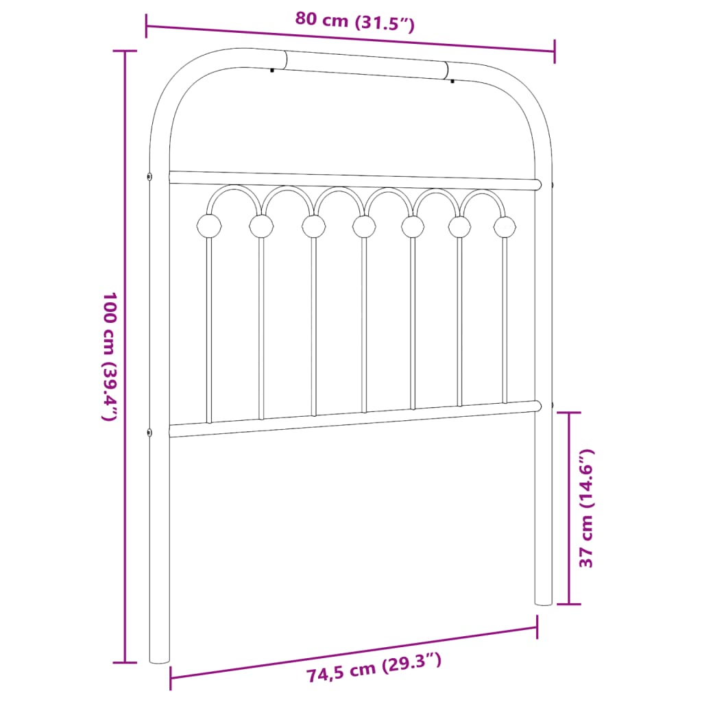 Metal Headboard Black 75 cm