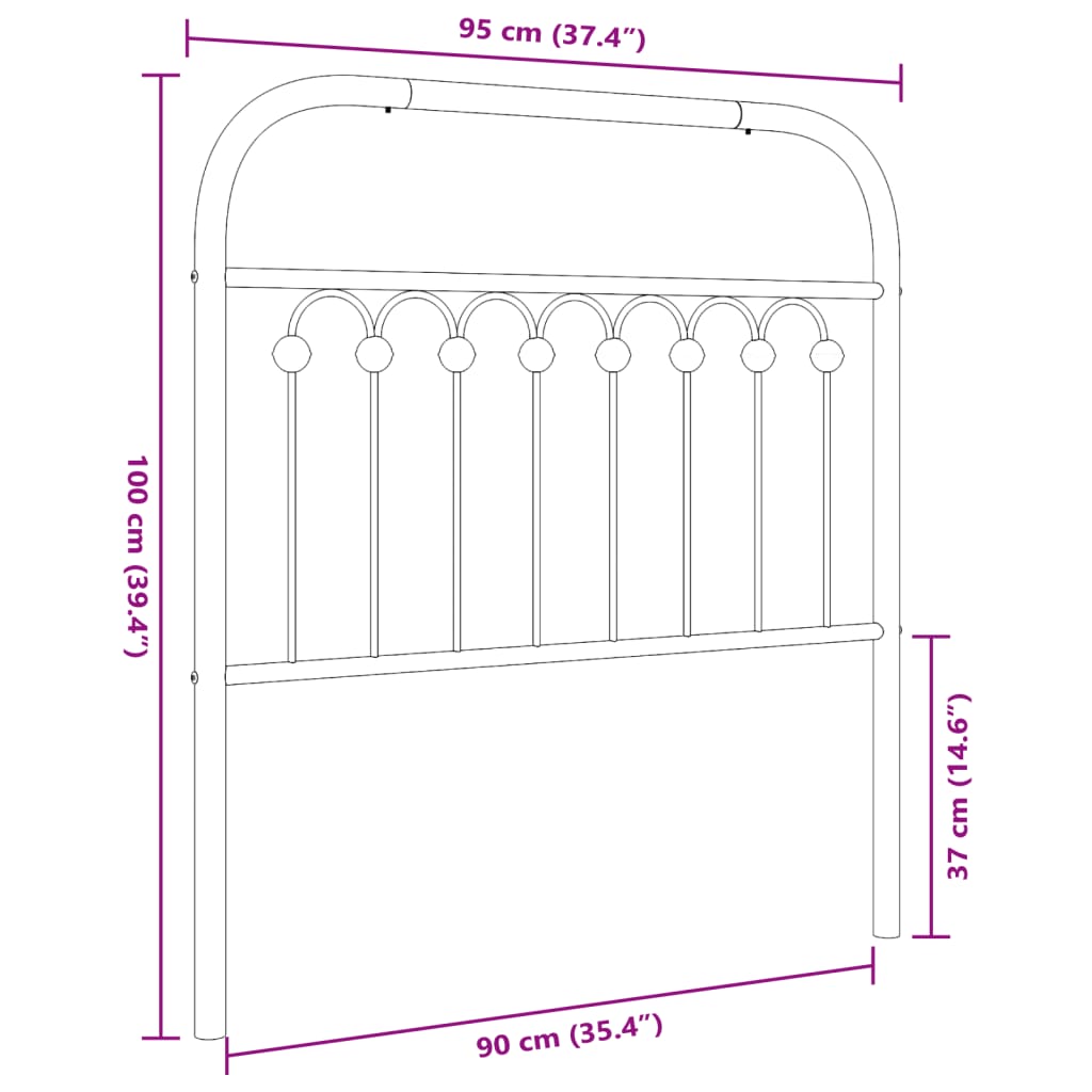 Metal Headboard Black 90 cm