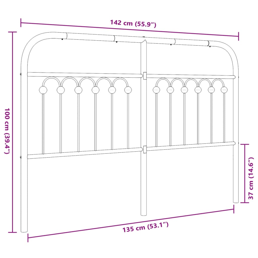 Metal Headboard Black 135 cm