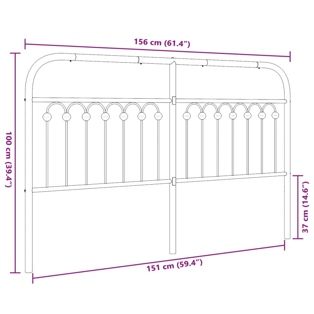 Metal Headboard Black 180 cm