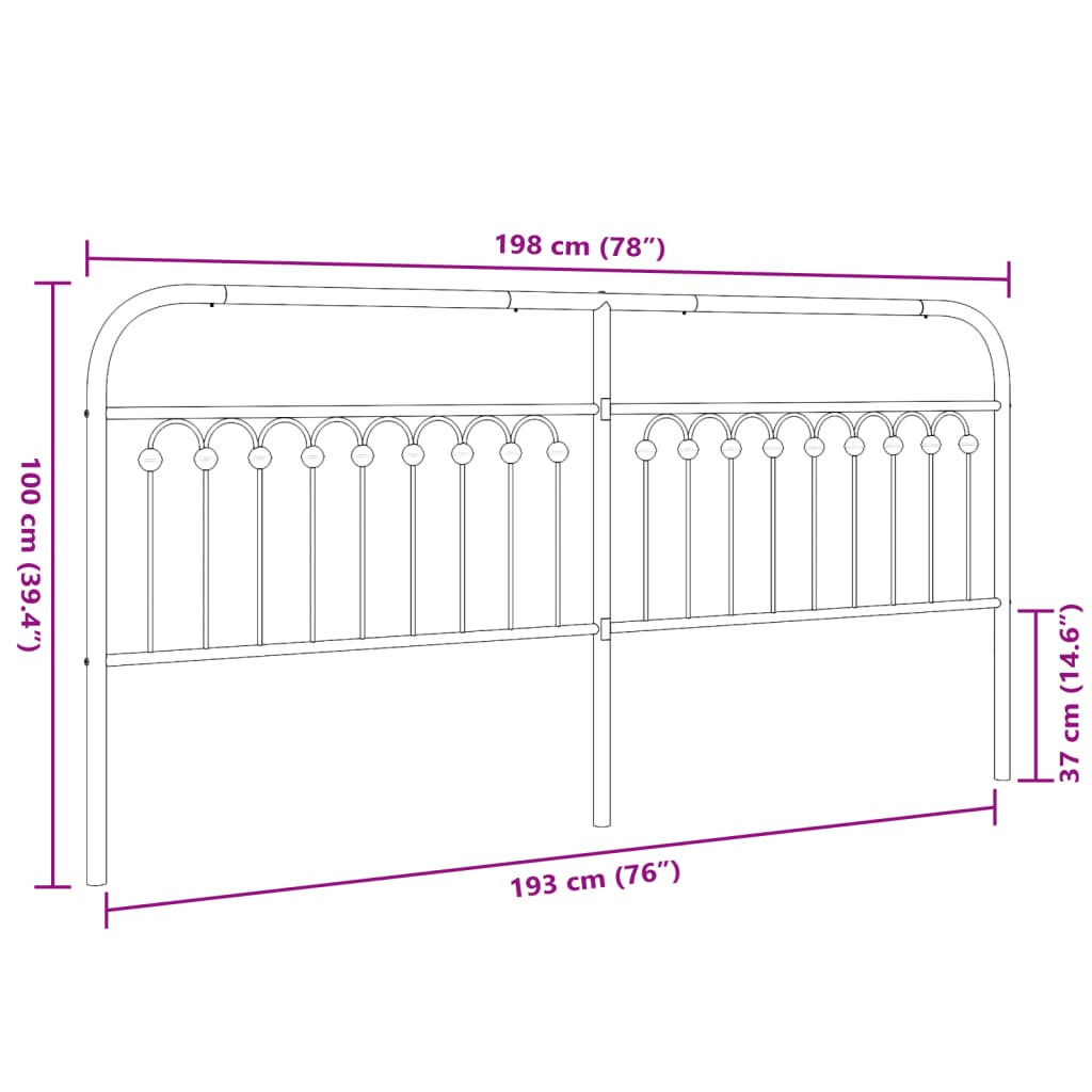 Metal Headboard Black 193 cm