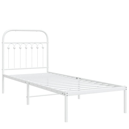 Metal Bed Frame with Headboard White 75x190 cm Small Single