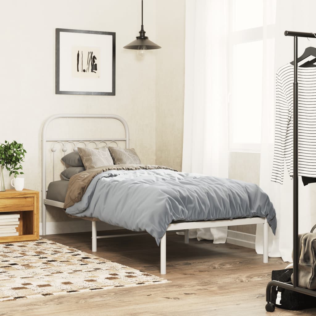 Metal Bed Frame with Headboard White 75x190 cm Small Single