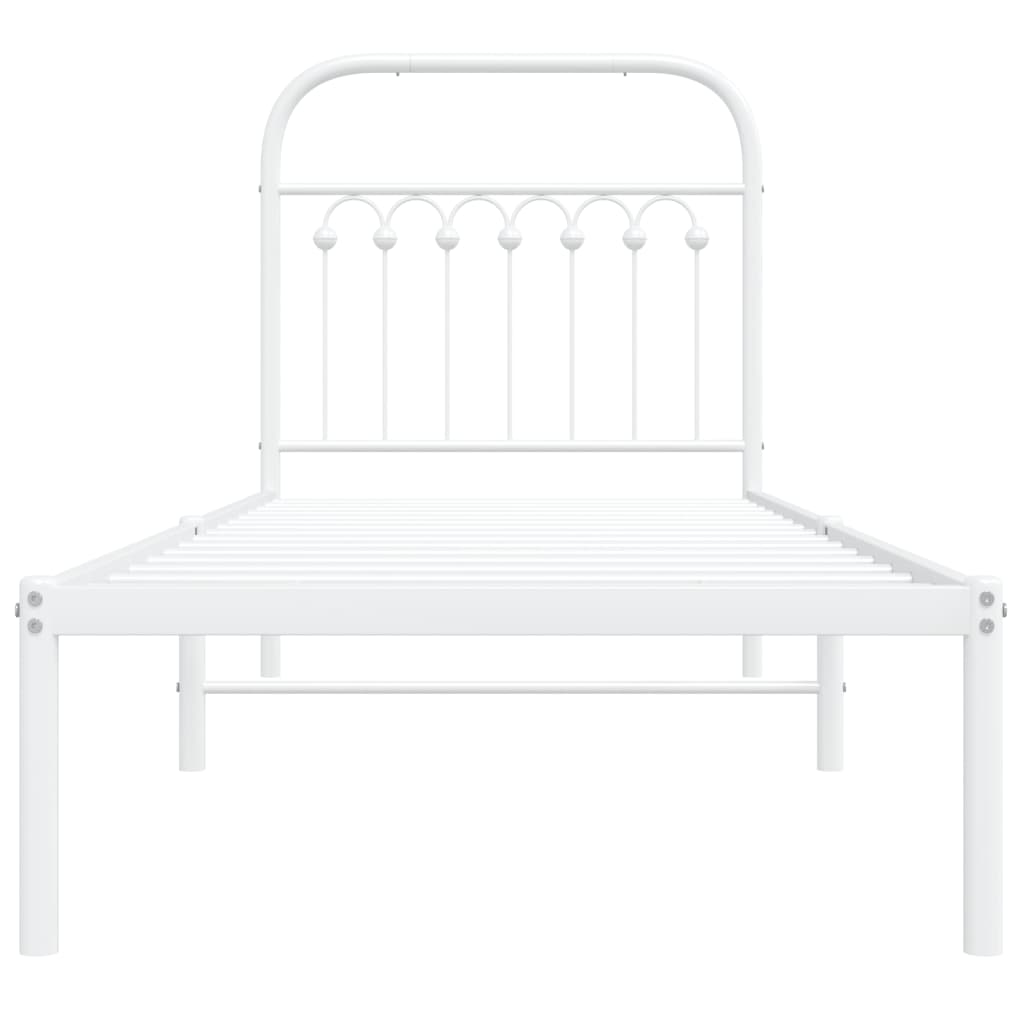 Metal Bed Frame with Headboard White 75x190 cm Small Single