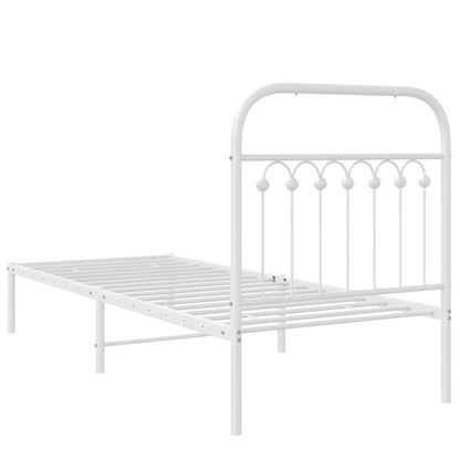 Metal Bed Frame with Headboard White 75x190 cm Small Single