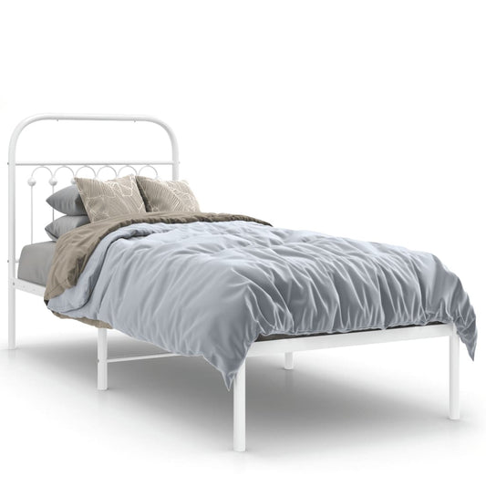 Metal Bed Frame with Headboard White 75x190 cm Small Single