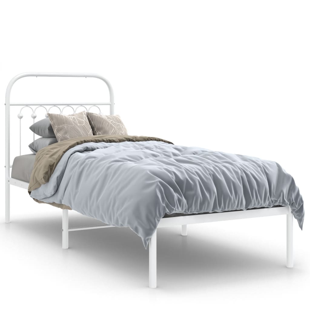 Metal Bed Frame with Headboard White 80x200 cm