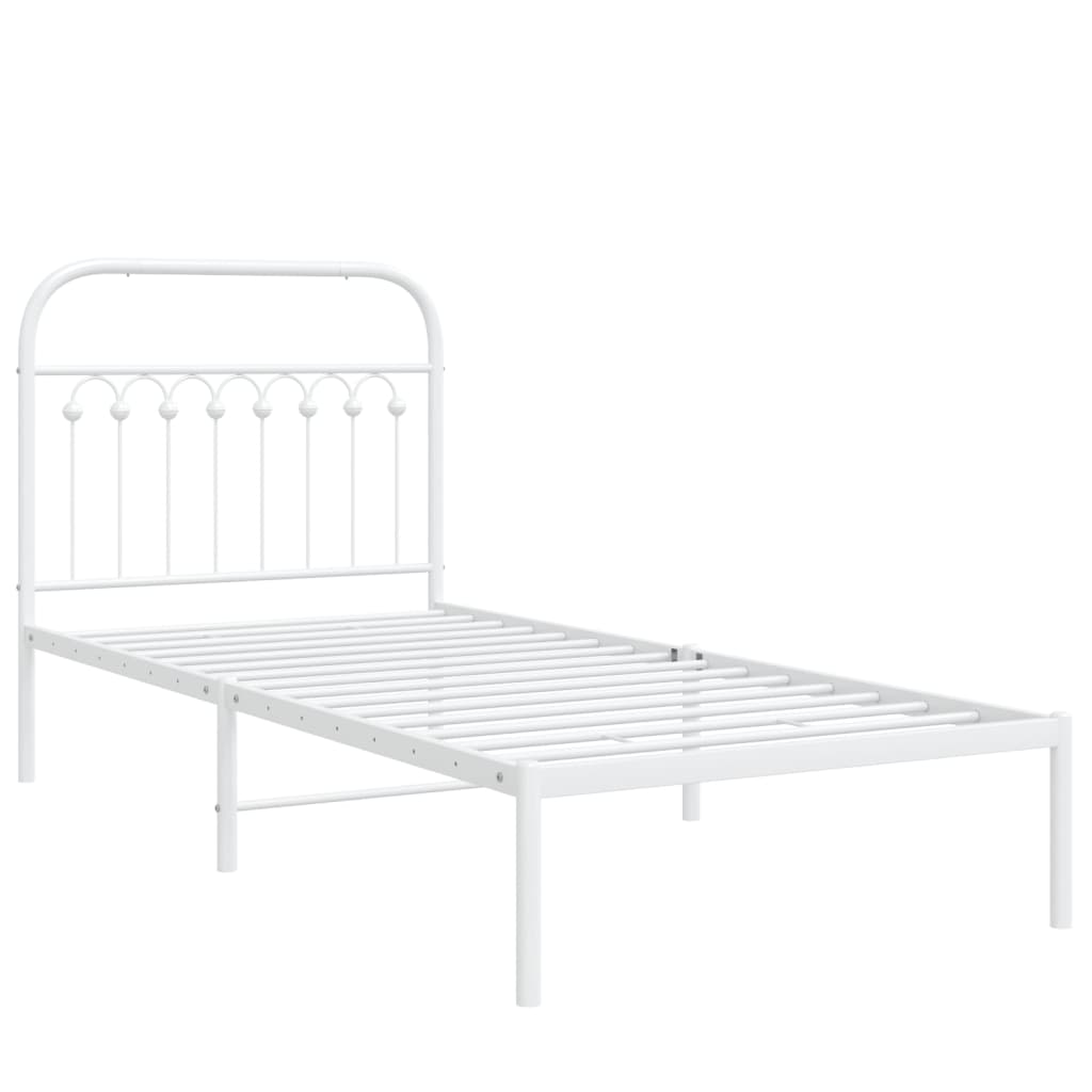 Metal Bed Frame with Headboard White 90x200 cm